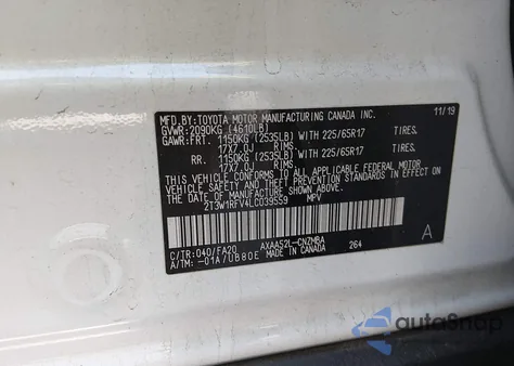 2020 Toyota Rav4 Xle z USA, uszkodzony, nr VIN 2T3W1RFV4LC039559